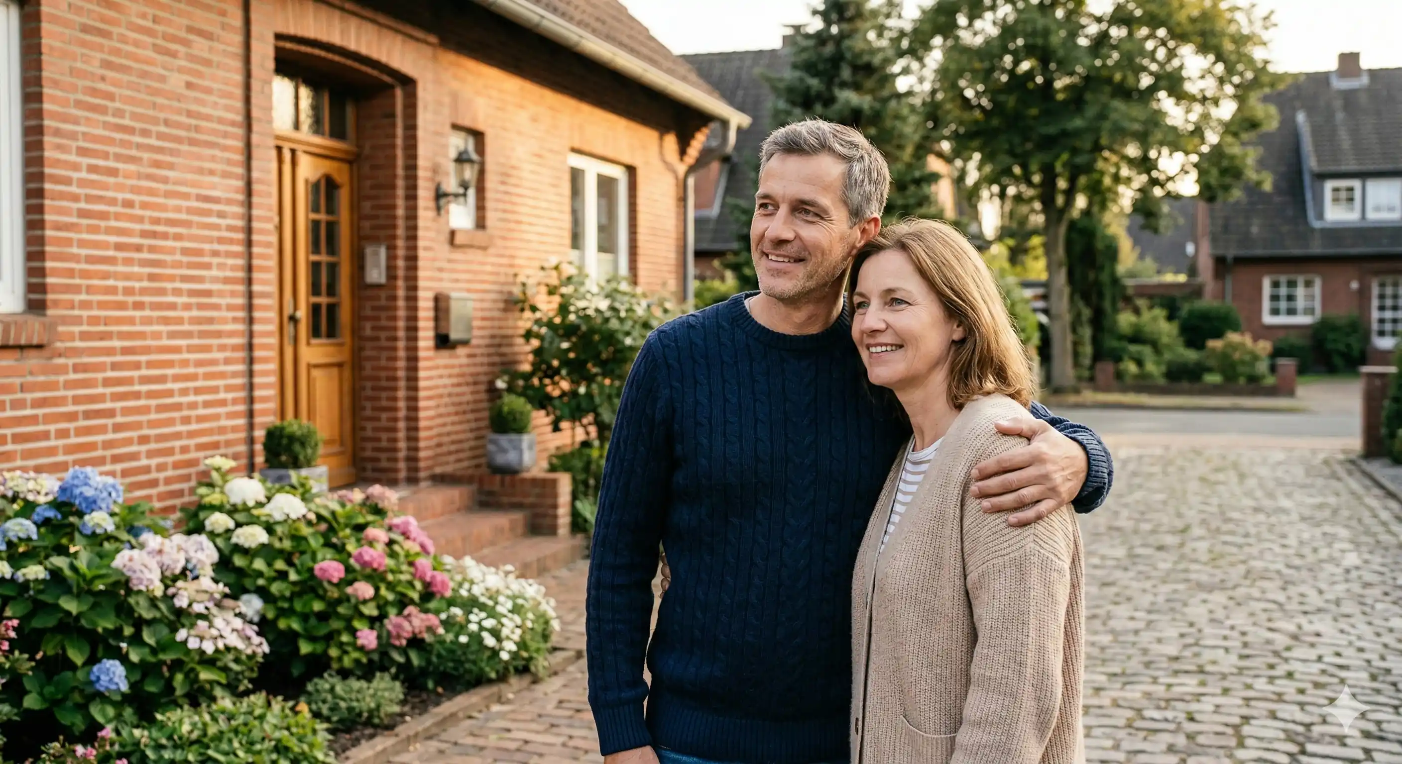 Eigentümer-Ehepaar vor ihrem Haus – Kreditlösung trotz Schufa mit HANSEKREDIT